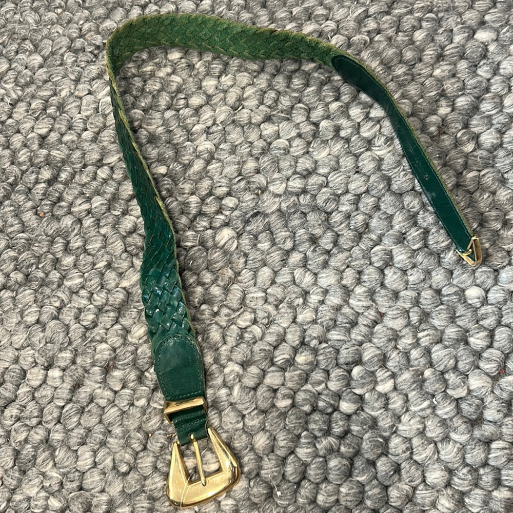 Magid Green Leather Braided Belt W Gold Hardware
